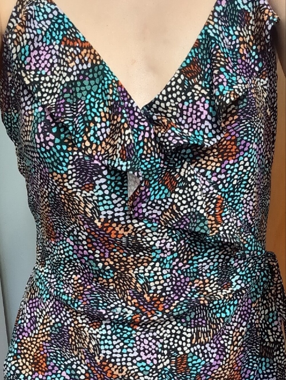 NEW Y2K Bar III Confetti/Floral Abstract Print Wrap Dress Women's Size Small